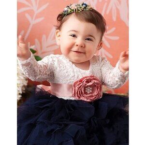 2BUNNIES  Peony Lace Tiered Navy Dress Size 6 Months